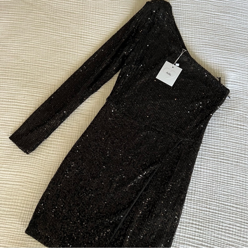 Adika black one shoulder sequin dress